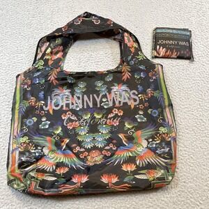 2 Johnny Was Packable Tote Bags Women Large Multicolor Polyester Floral Birds